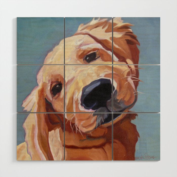 Golden Retriever Puppy Original Oil Painting Wood Wall Art Gallery Image 1