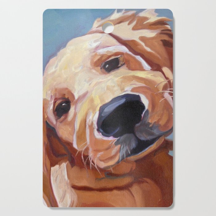 Golden Retriever Puppy Original Oil Painting Cutting Board Gallery Image 1
