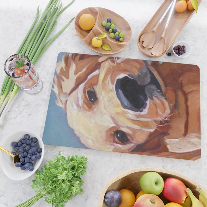 Golden Retriever Puppy Original Oil Painting Cutting Board Gallery Image 2