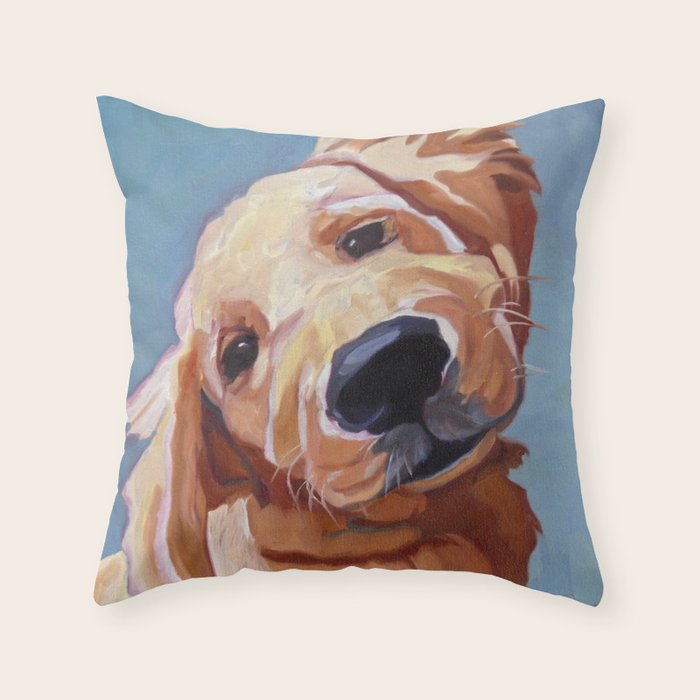Golden Retriever Puppy Original Oil Painting Throw Pillow Gallery Image 1