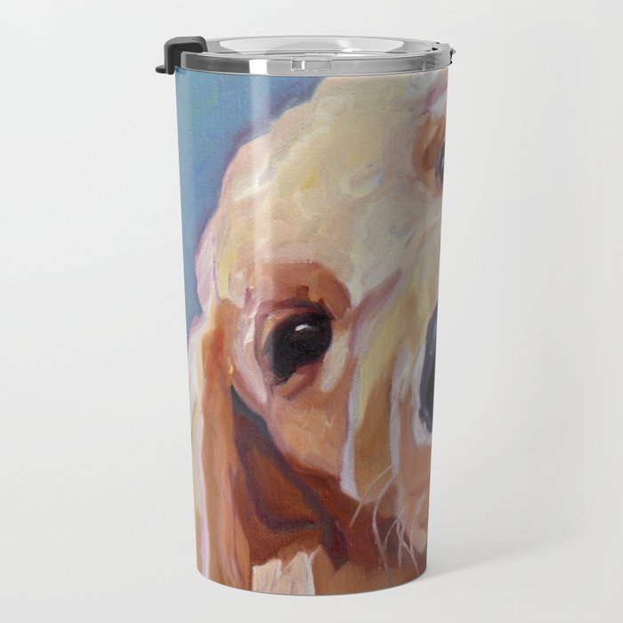 Golden Retriever Puppy Original Oil Painting Travel Mug Gallery Image 3
