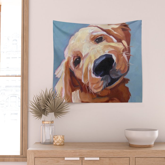 Golden Retriever Puppy Original Oil Painting Wall Tapestry Gallery Image 2