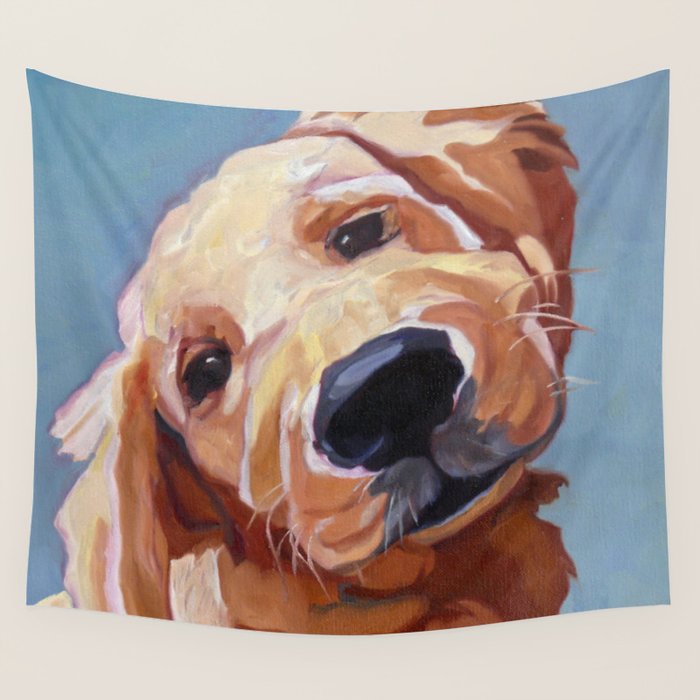 Golden Retriever Puppy Original Oil Painting Wall Tapestry Gallery Image 4