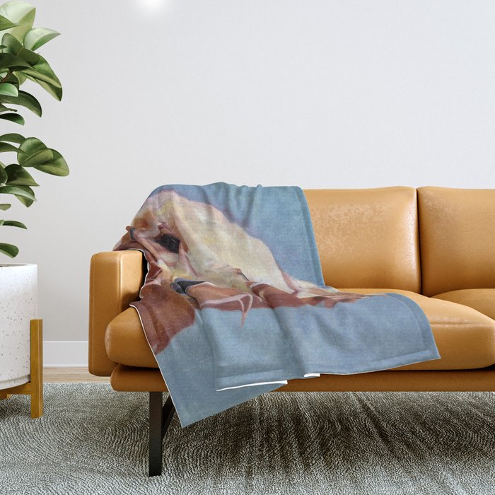 Golden Retriever Puppy Original Oil Painting Throw Blanket Gallery Image 1