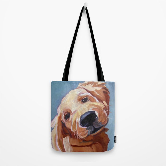 Golden Retriever Puppy Original Oil Painting Tote Bag Gallery Image 2