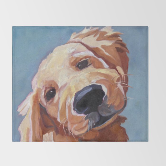 Golden Retriever Puppy Original Oil Painting Throw Blanket Gallery Image 2