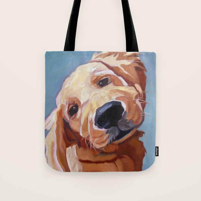 Golden Retriever Puppy Original Oil Painting Tote Bag Gallery Image 1