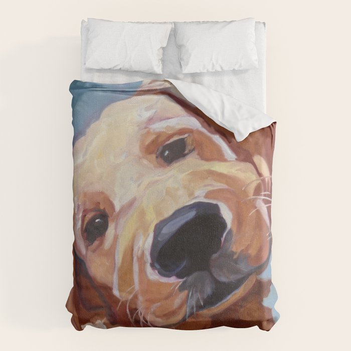 Golden Retriever Puppy Original Oil Painting Duvet Cover Gallery Image 1