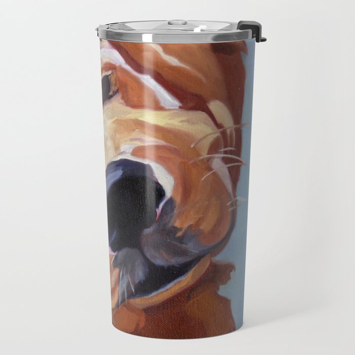 Golden Retriever Puppy Original Oil Painting Travel Mug Gallery Image 2