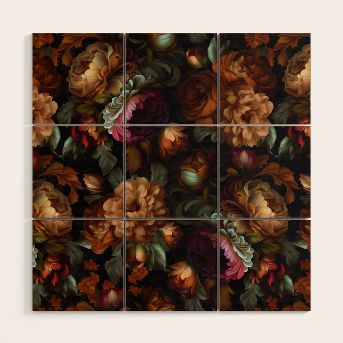 Enchanting Lush Baroque Midnight Flower Garden Wood Wall Art Gallery Image 1