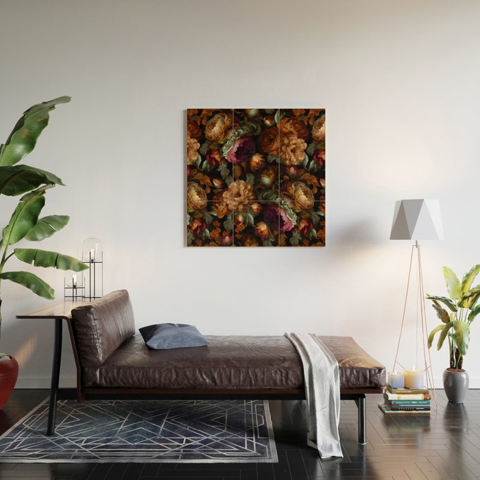Enchanting Lush Baroque Midnight Flower Garden Wood Wall Art Gallery Image 2