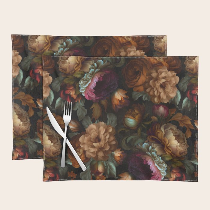 Enchanting Lush Baroque Midnight Flower Garden Placemat Gallery Image 1
