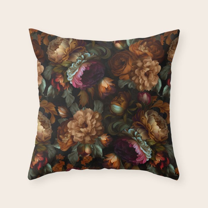 Enchanting Lush Baroque Midnight Flower Garden Throw Pillow Gallery Image 6