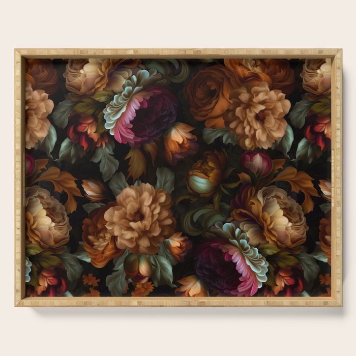 Enchanting Lush Baroque Midnight Flower Garden Serving Tray Gallery Image 1