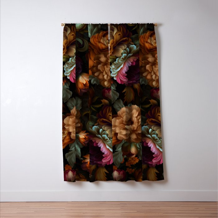 Enchanting Lush Baroque Midnight Flower Garden Window Curtain Gallery Image 3