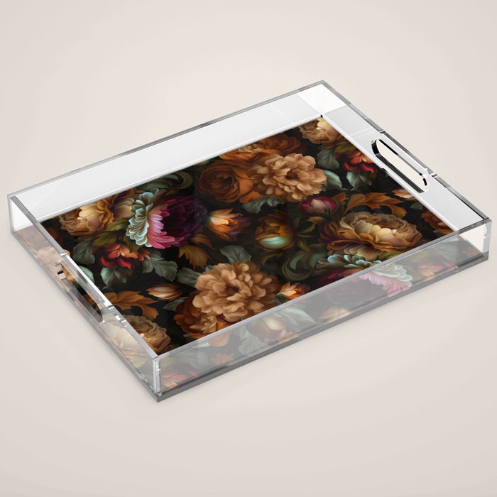 Enchanting Lush Baroque Midnight Flower Garden Acrylic Tray Gallery Image 1