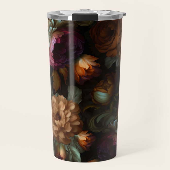 Enchanting Lush Baroque Midnight Flower Garden Travel Mug Gallery Image 1
