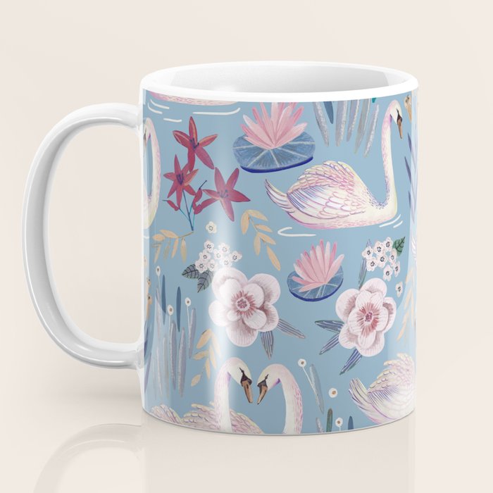 Botanical Blue Elegant Swan Pattern Coffee Mug Gallery Image 3