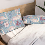 Botanical Blue Elegant Swan Pattern Pillow Sham Gallery Image 2