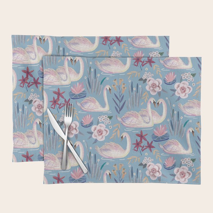 Botanical Blue Elegant Swan Pattern Placemat Gallery Image 1