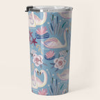 Botanical Blue Elegant Swan Pattern Travel Mug Gallery Image 3