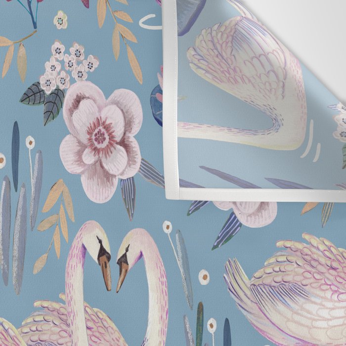 Botanical Blue Elegant Swan Pattern Wall Tapestry Gallery Image 3