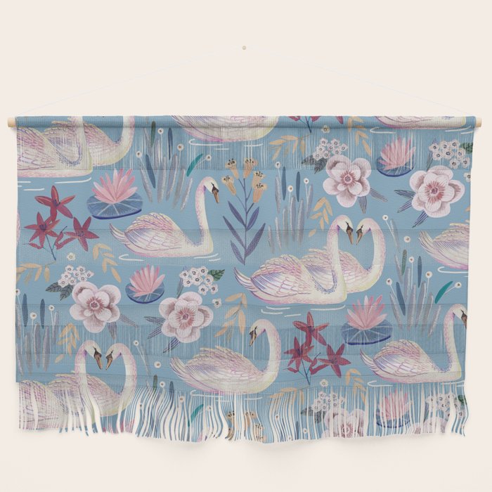 Botanical Blue Elegant Swan Pattern Wall Hanging Gallery Image 1