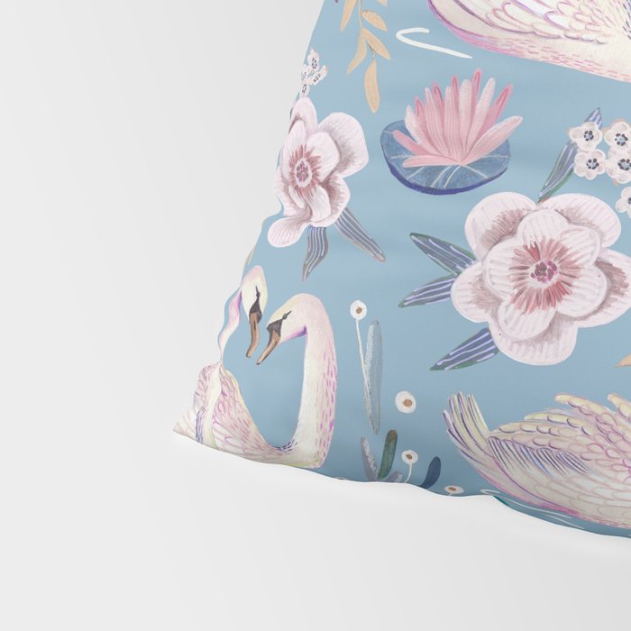 Botanical Blue Elegant Swan Pattern Pillow Sham Gallery Image 4