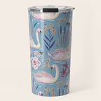 Botanical Blue Elegant Swan Pattern Travel Mug Gallery Image 1