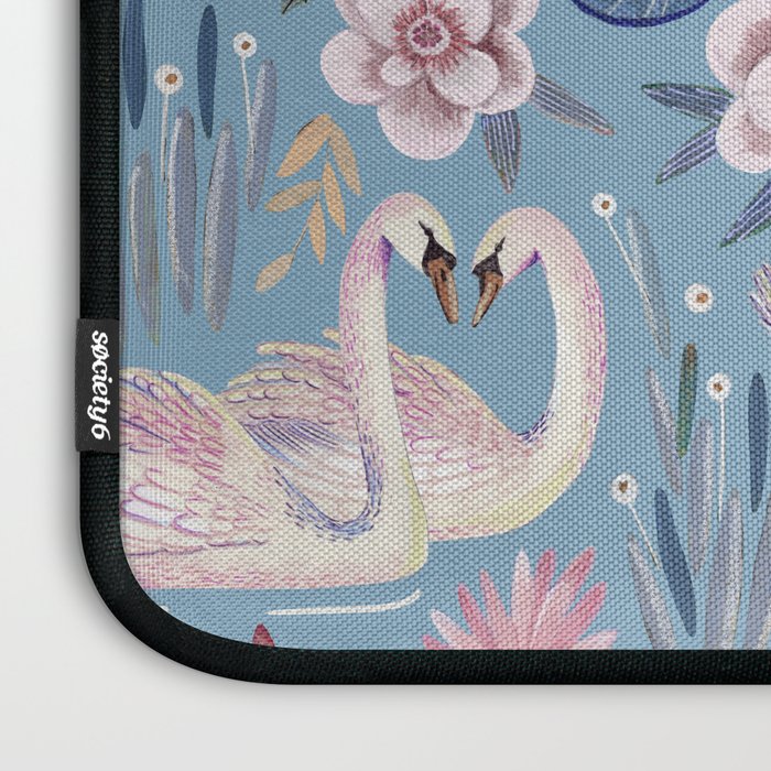 Botanical Blue Elegant Swan Pattern Laptop Sleeve Gallery Image 3
