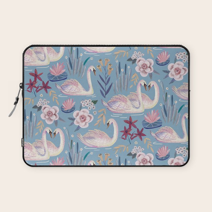 Botanical Blue Elegant Swan Pattern Laptop Sleeve Gallery Image 1