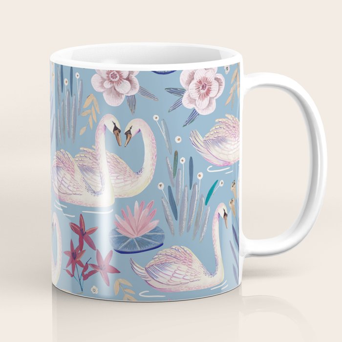 Botanical Blue Elegant Swan Pattern Coffee Mug Gallery Image 1