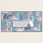 Botanical Blue Elegant Swan Pattern Desk Mat Gallery Image 1