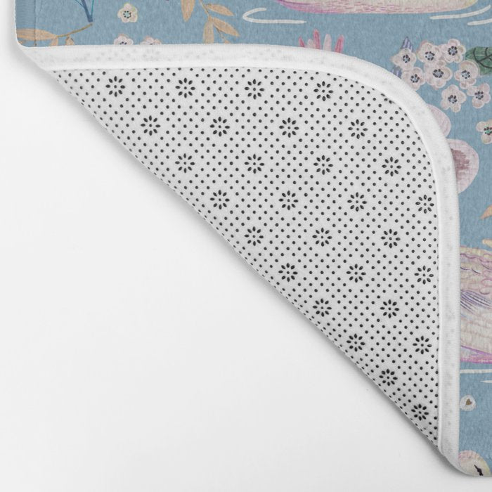 Botanical Blue Elegant Swan Pattern Bath Mat Gallery Image 2