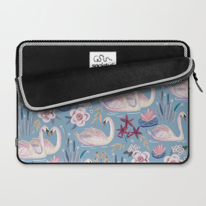Botanical Blue Elegant Swan Pattern Laptop Sleeve Gallery Image 2