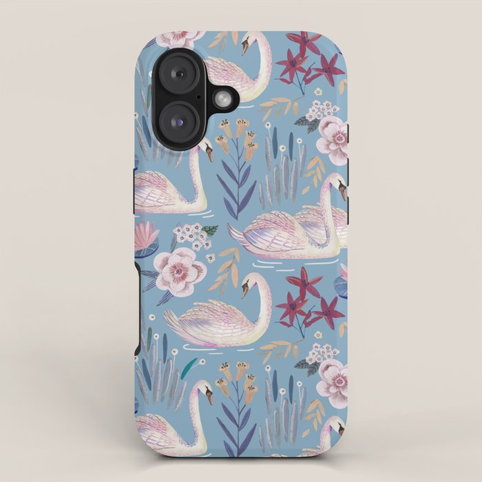 Botanical Blue Elegant Swan Pattern iPhone Case Gallery Image 1