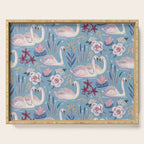 Botanical Blue Elegant Swan Pattern Serving Tray Gallery Image 1