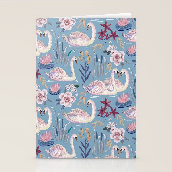 Botanical Blue Elegant Swan Pattern Stationery Card Gallery Image 2
