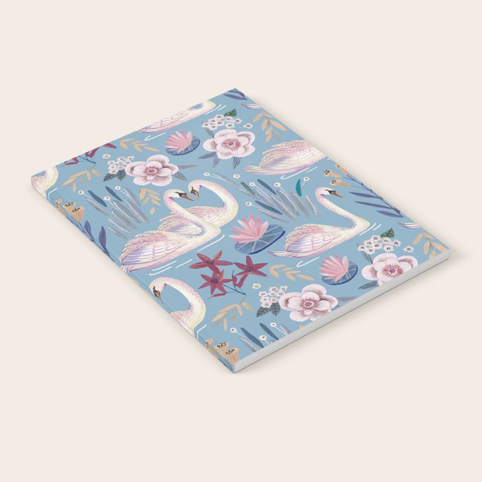 Botanical Blue Elegant Swan Pattern Notebook Gallery Image 2