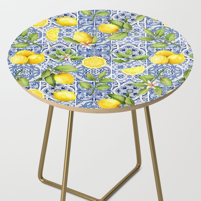 Portuguese Vintage Summer  Blue Tiles And Lemons Side Table Gallery Image 2