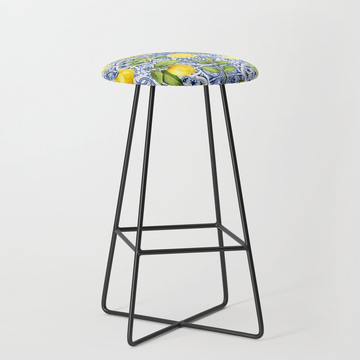 Portuguese Vintage Summer  Blue Tiles And Lemons Stool Gallery Image 1