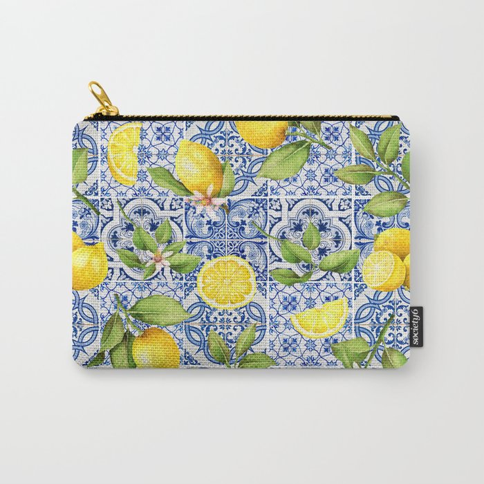 Portuguese Vintage Summer  Blue Tiles And Lemons Carry All Pouch Gallery Image 1