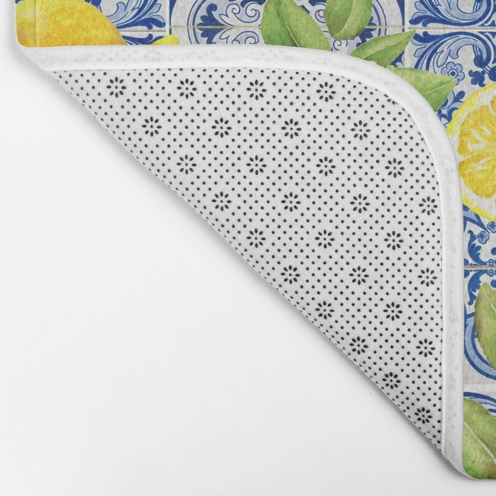 Portuguese Vintage Summer  Blue Tiles And Lemons Bath Mat Gallery Image 2