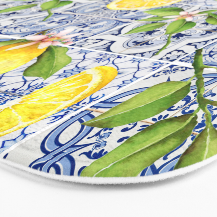 Portuguese Vintage Summer  Blue Tiles And Lemons Bath Mat Gallery Image 3