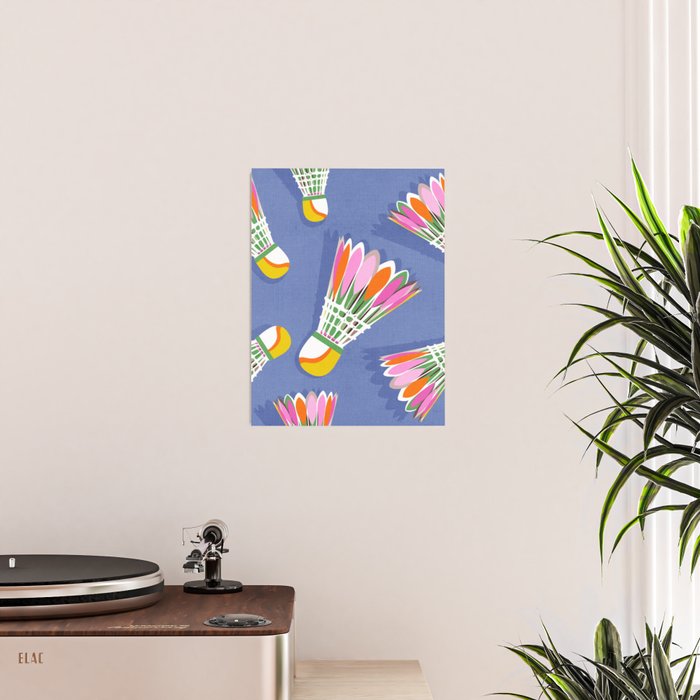 Badminton Birdie Pop Art court sport pattern on cobalt blue Poster Gallery Image 2