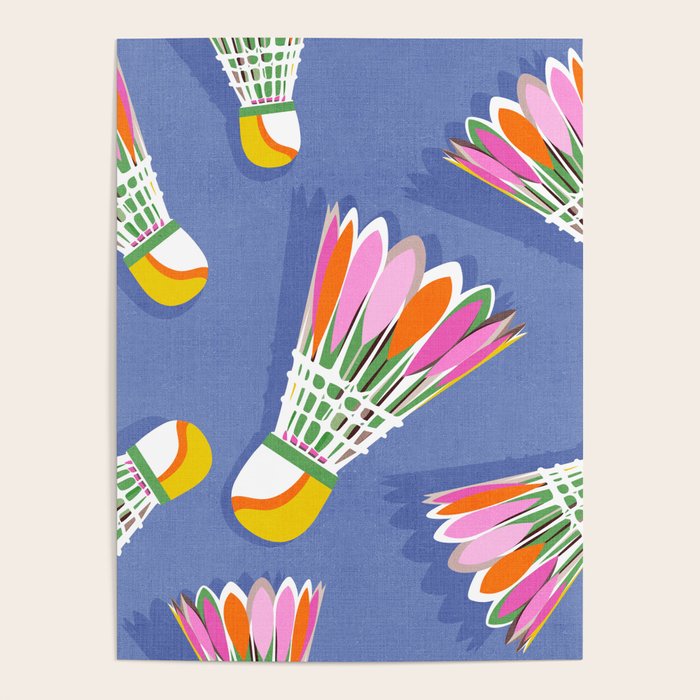 Badminton Birdie Pop Art court sport pattern on cobalt blue Poster Gallery Image 1