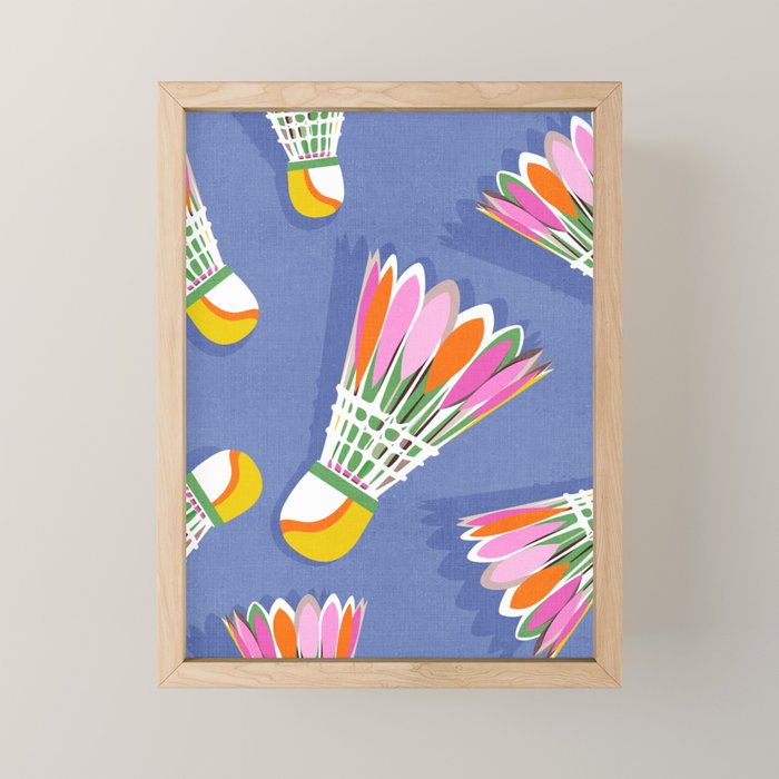 Badminton Birdie Pop Art court sport pattern on cobalt blue Mini Art Print Gallery Image 1