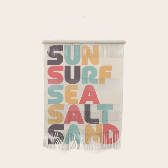 Sun Surf Sea Salt Sand Typography - Retro Rainbow Wall Hanging Gallery Image 1