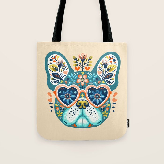 Cute French bulldog and heart shaped sunglasses  Tote Bag Gallery Image 1