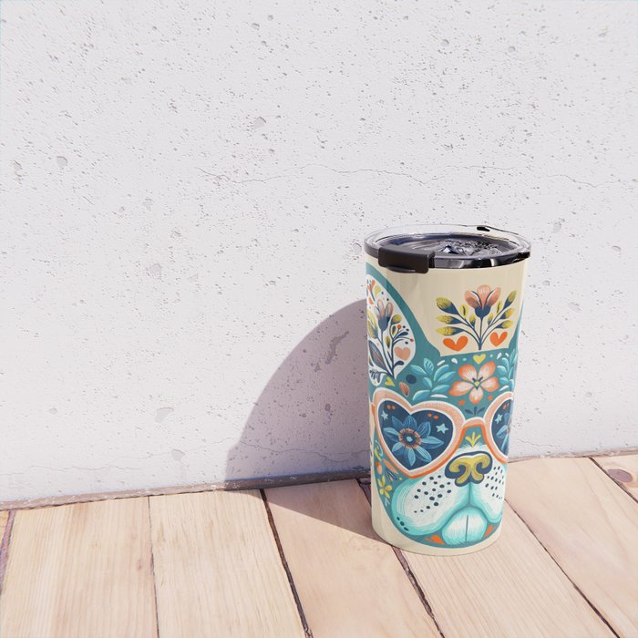 Cute French bulldog and heart shaped sunglasses  Travel Mug Gallery Image 4